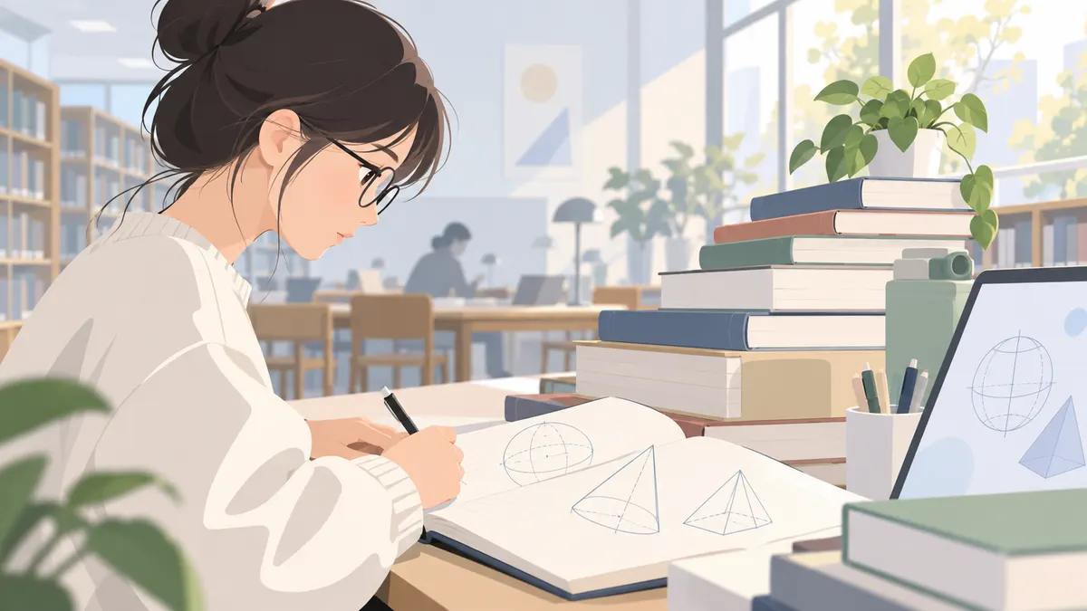 考研学生在清晨图书馆整理笔记